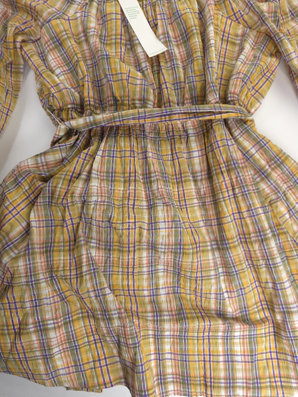 New Tanya Taylor Gorgeous Yellow Plaid Belted Waist Dress Sz 22 - Picture 14 of 15